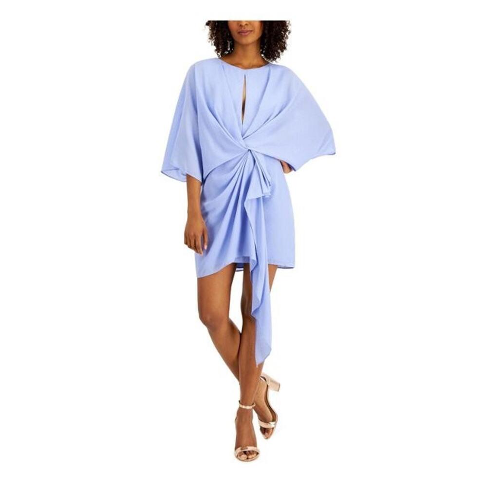 AIDAN MATTOX  Light Blue Zippered Draped Twist Front sz 0 Flutter Sleeve Crew